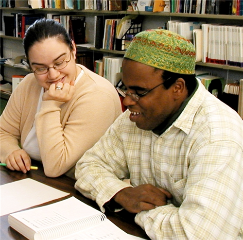 Adult students reading